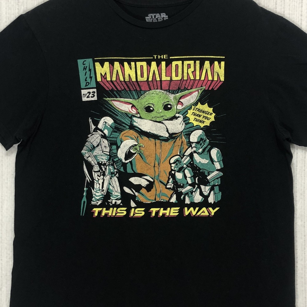 Star Wars Mandalorian Grogu Graphic T-Shirt Mens Large Black Mad Engine Comic